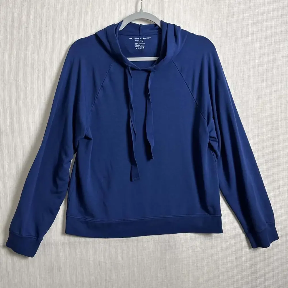 Majestic Filatures Women's 3 Blue Deluxe TeeShirt Long Sleeve Hooded Sweater